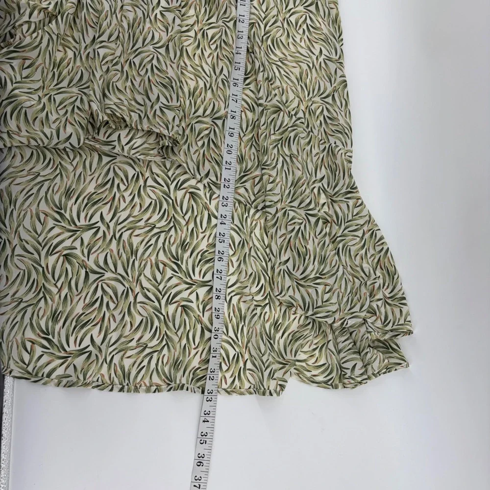 &merci Womens Medium Green Leaf Print High-Low Ruffle Midi Skirt‎ Elastic Waist